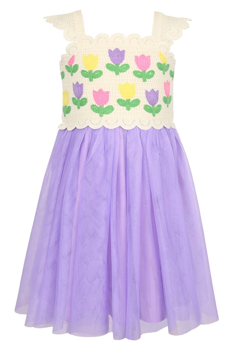Kids' Tulip Crochet Dress, Main, color, IVORY/ PURPLE