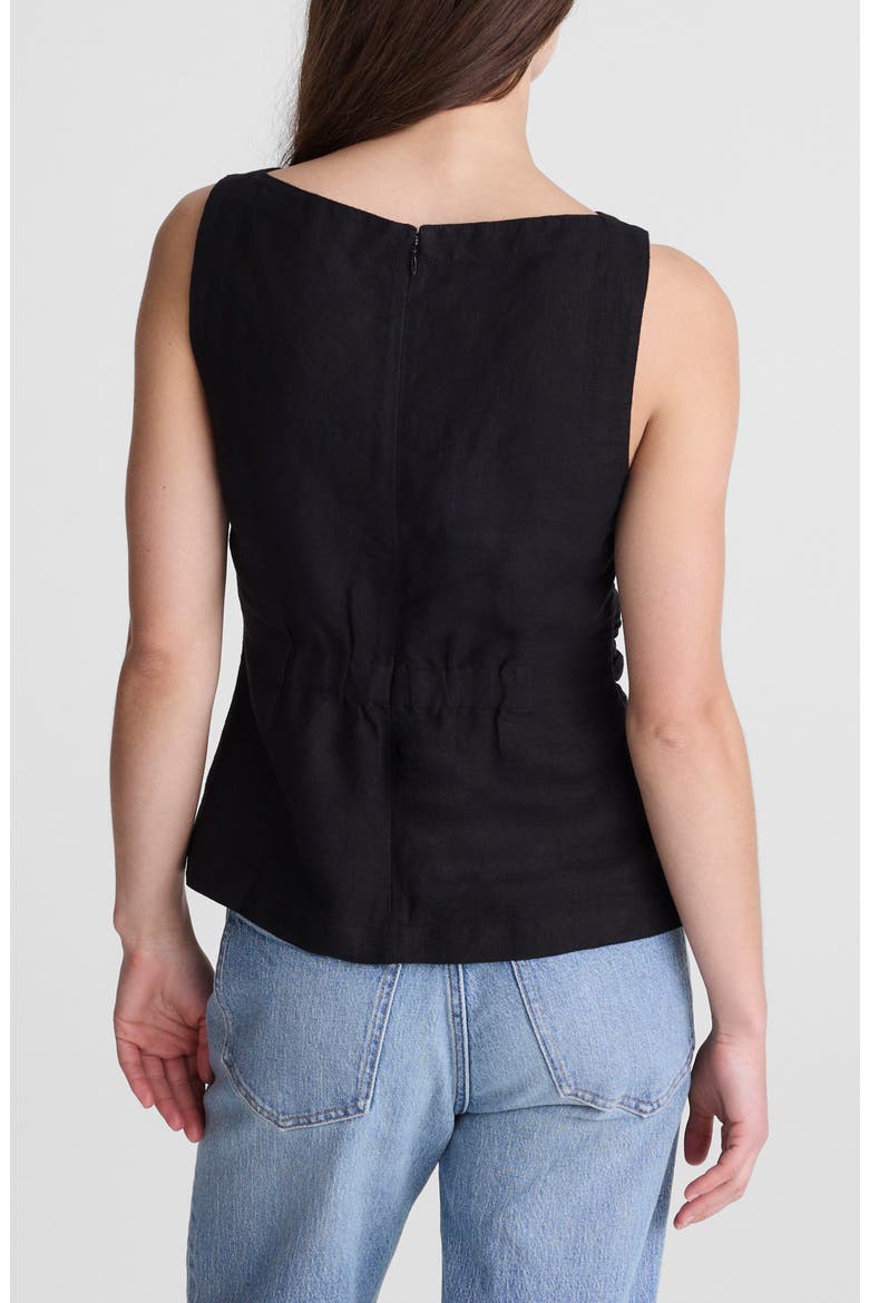 Cinched Boatneck Sleeveless Linen Top, Alternate, color, JET BLACK