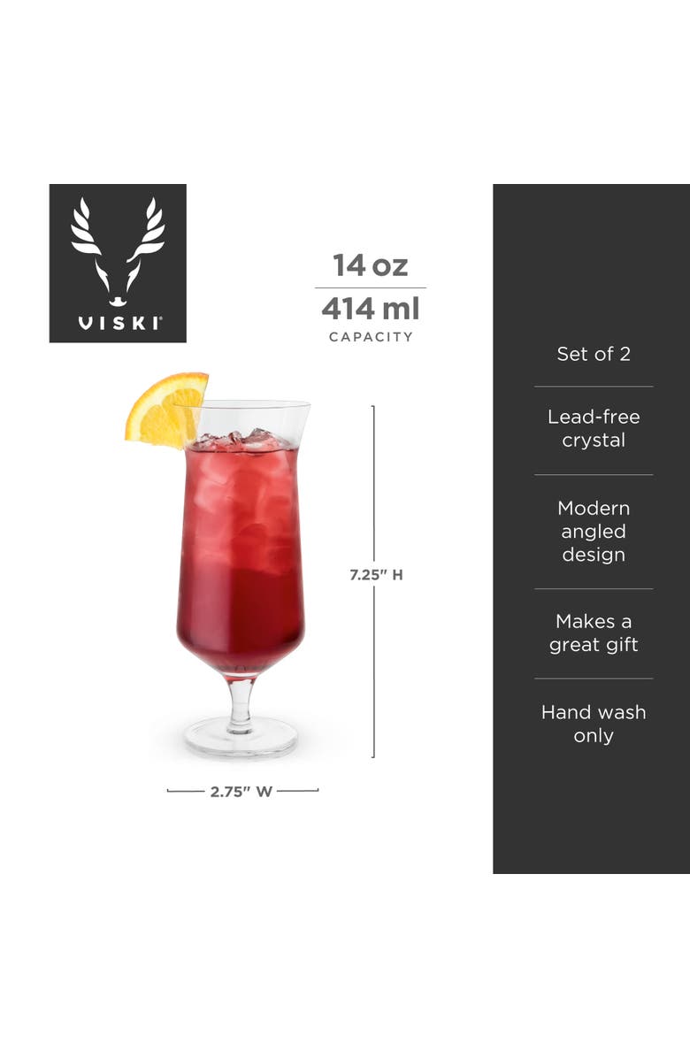 Viski Raye Crystal Angled Hurricane Glasses Set of 2, Alternate, color, Clear