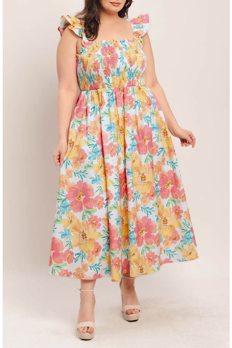 Floral Ruffle Strap Cotton Fit & Flare Maxi Dress, Main, color, MULTI FLORAL