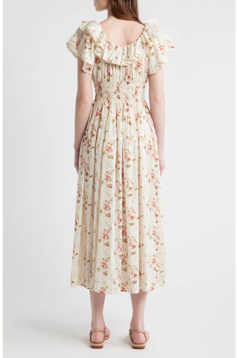 Illiana Smocked Tiered Organic Cotton Maxi Dress, Alternate, color, BLANC PRARIE ROSE