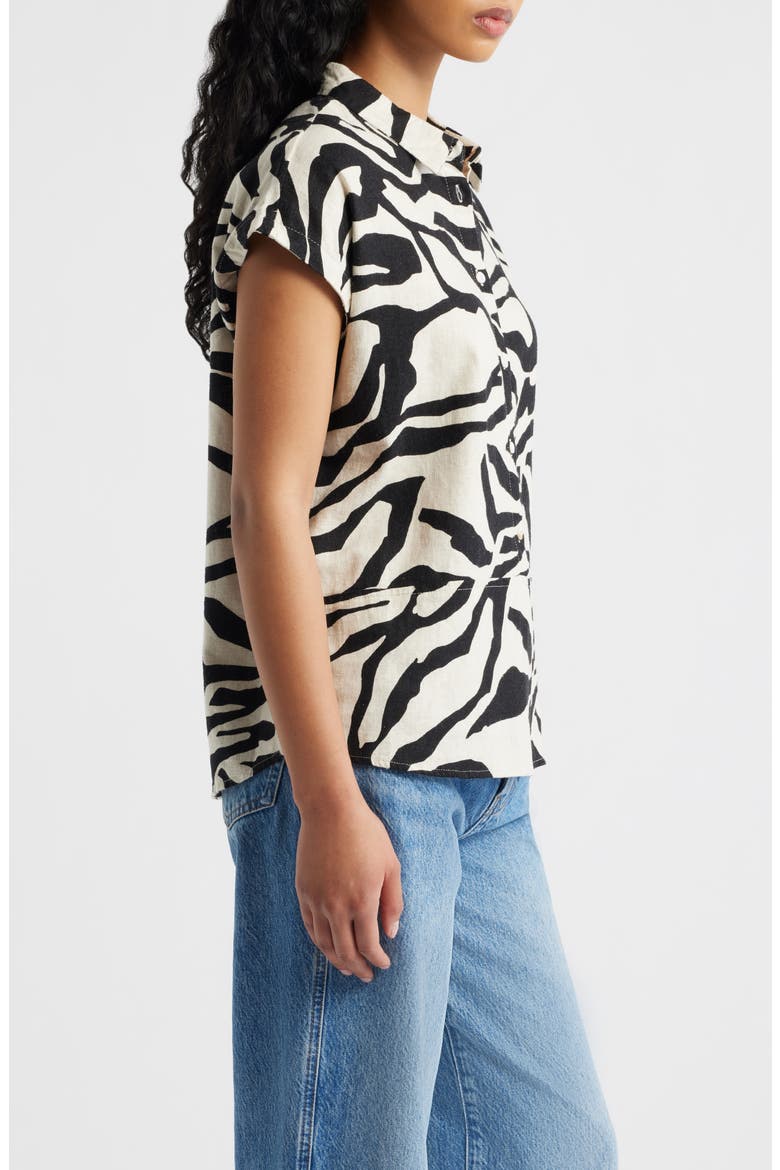 Animal Print Linen Blend Top, Alternate, color, BLACK MULTI