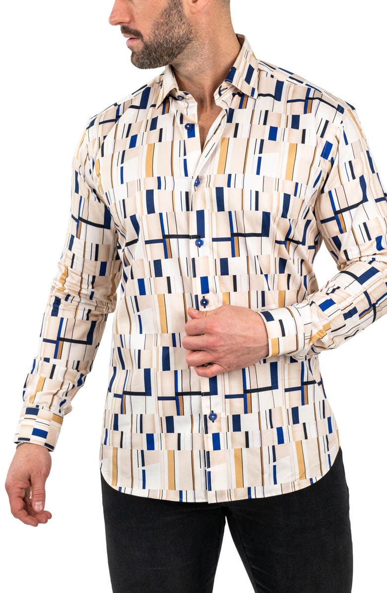 Maceoo Fibonacci Abstract Print Contemporary Fit Button-Up Shirt, Alternate, color, 