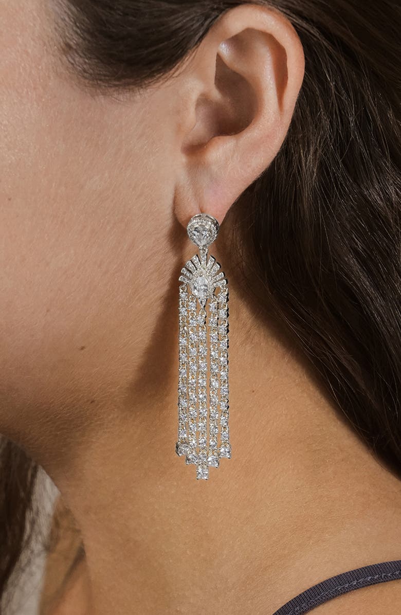 Sterling Forever Selma Cubic Zirconia Statement Drop Earrings, Alternate, color, Silver