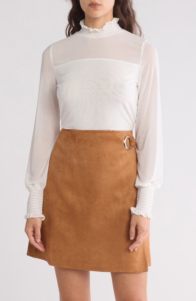 PATRIZIA LUCA Smocked Long Sleeve Mesh Top, Main, color, 