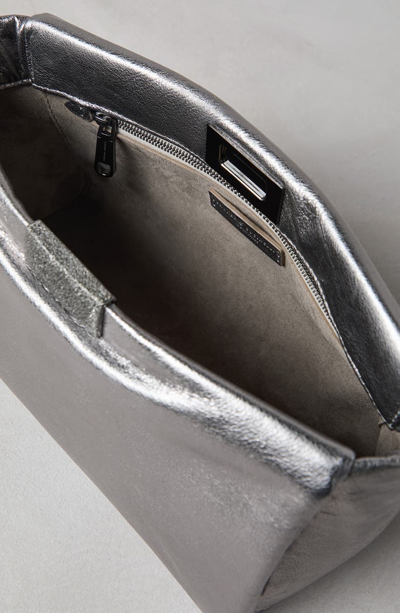 Brunello Cucinelli Lamé calfskin clutch bag with shimmering detail, Alternate, color,