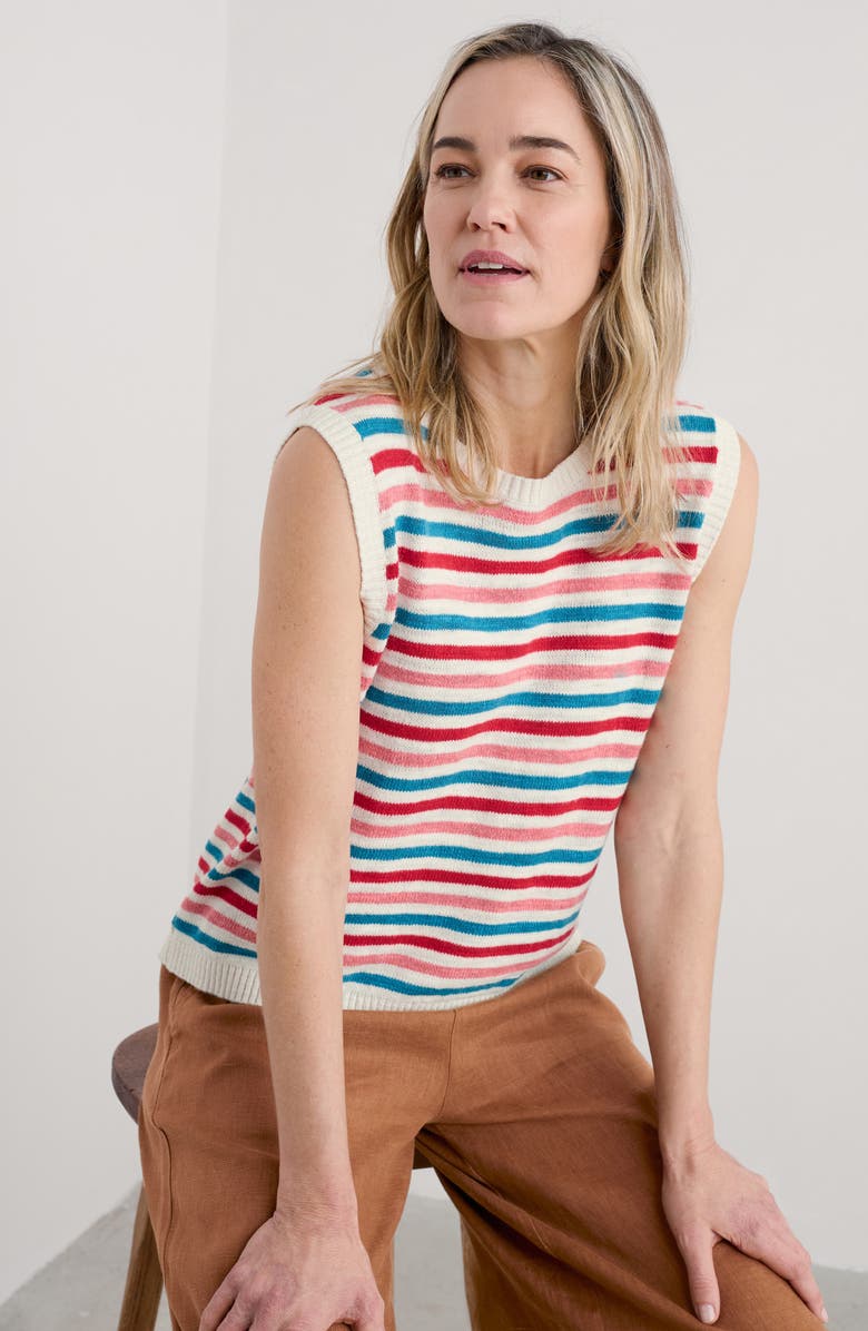 Seasalt Cornwall Knavok Sleeveless Cotton & Linen Sweater, Alternate, color, Knit Mini Cornish Pink Sky Mix