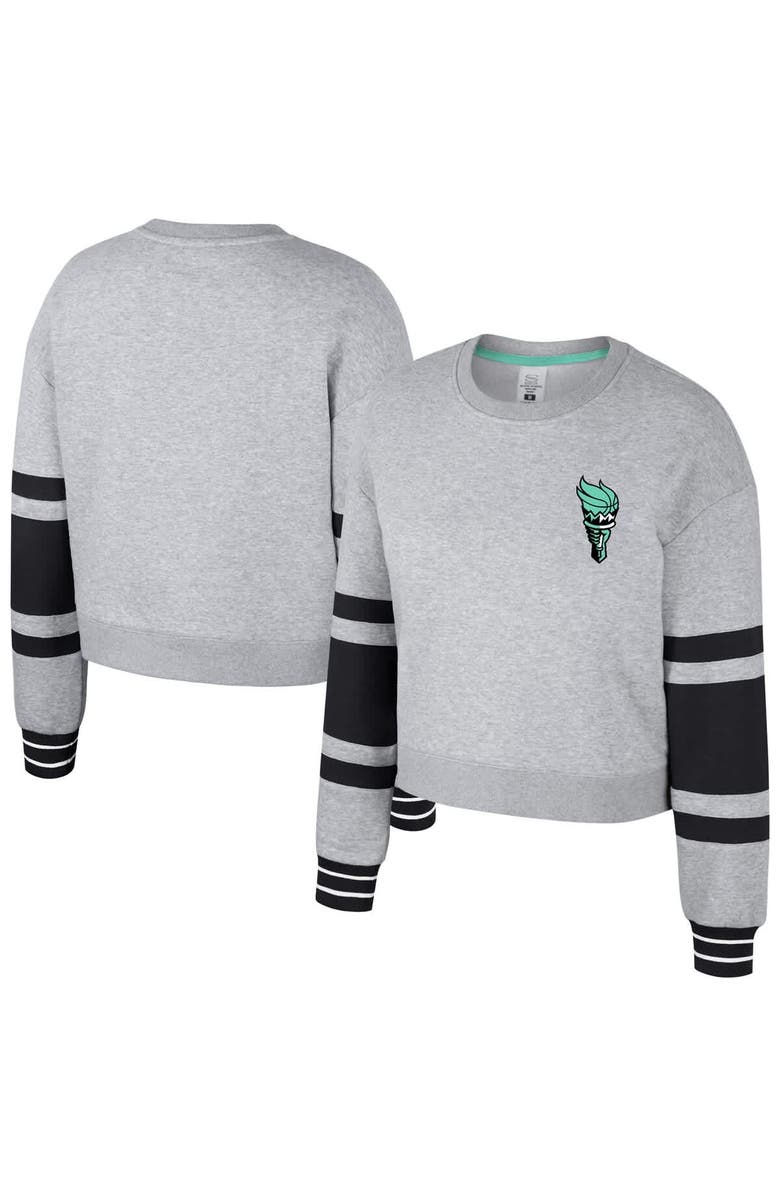 Stadium Essentials Unisex Stadium Essentials  Heather Gray New York Liberty Cropped Pullover Sweatshirt, Alternate, color, Heather Gray