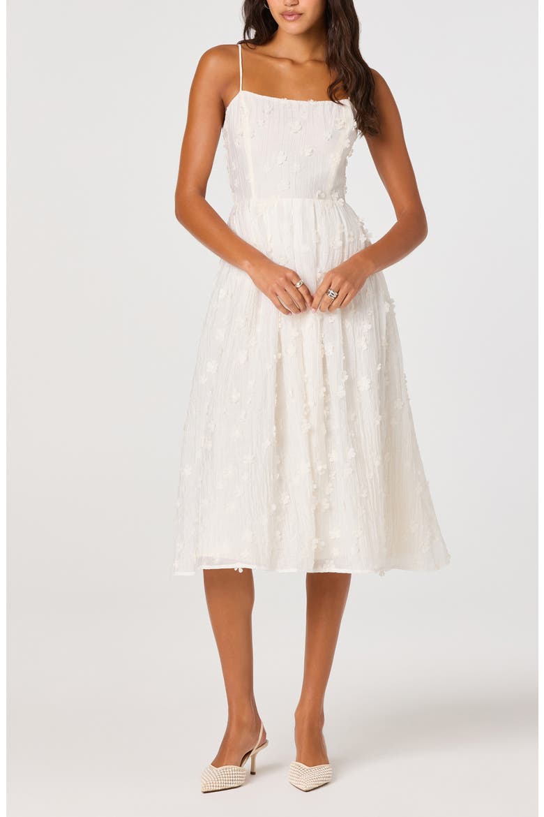 Avani Floral Appliqué Fit & Flare Midi Dress, Alternate, color, CREAM