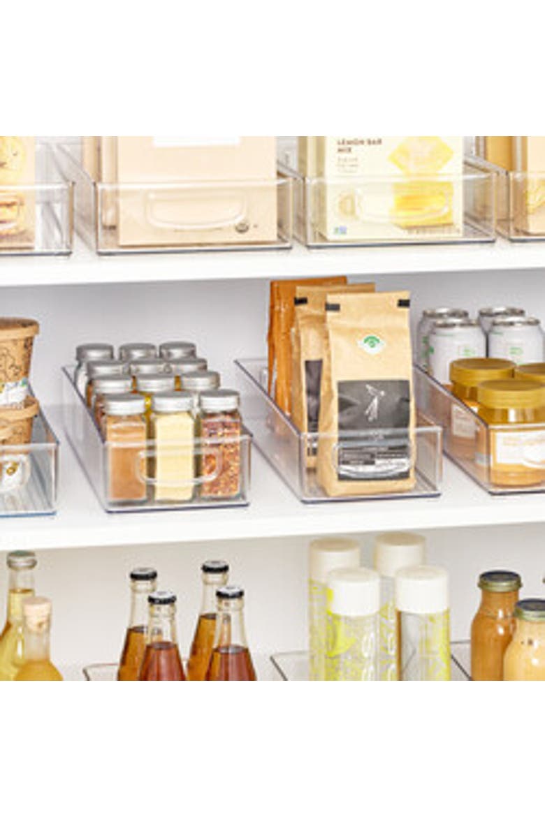 Plastic Stackable Pantry Bin - Organizer Bin with Handles for Cabinets or Fridge - Set of 4 - Clear, Alternate, color, Clear