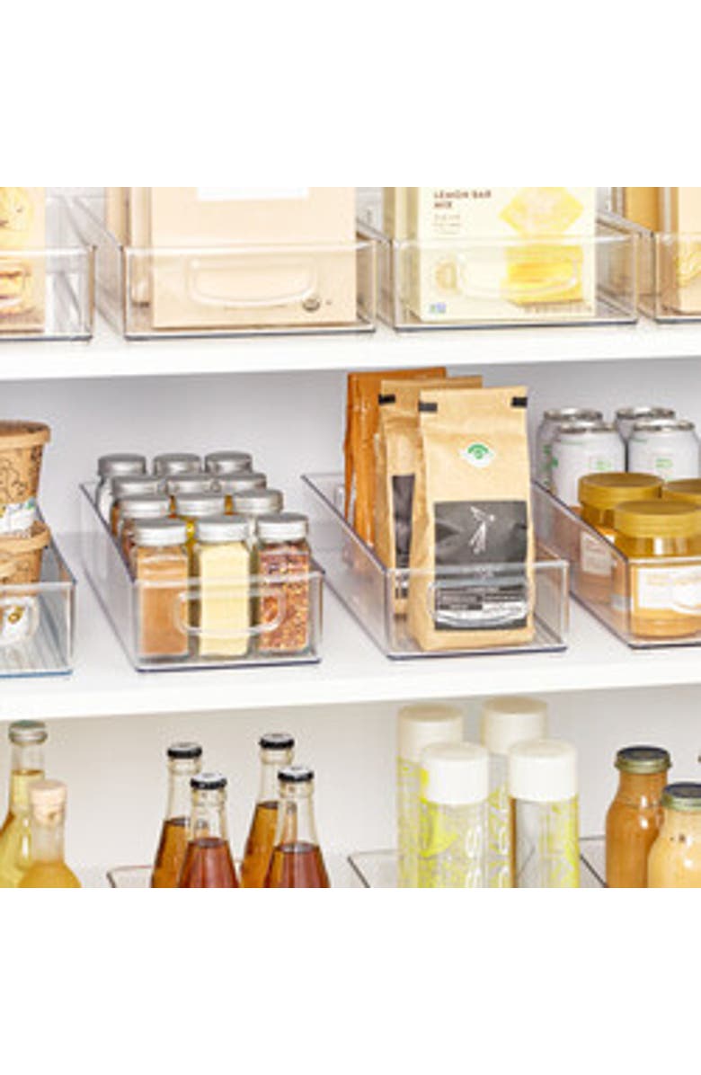 Basic Plastic Stackable Pantry Bin - Organizer Bin with Handles for Cabinets or Fridge - Set of 4 - Clear, Alternate, color, Clear