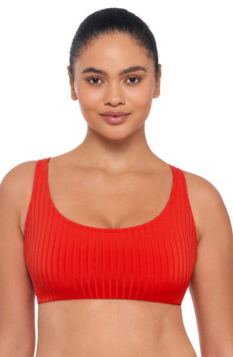 Ribbed Scoopneck Crossback Bikini Top