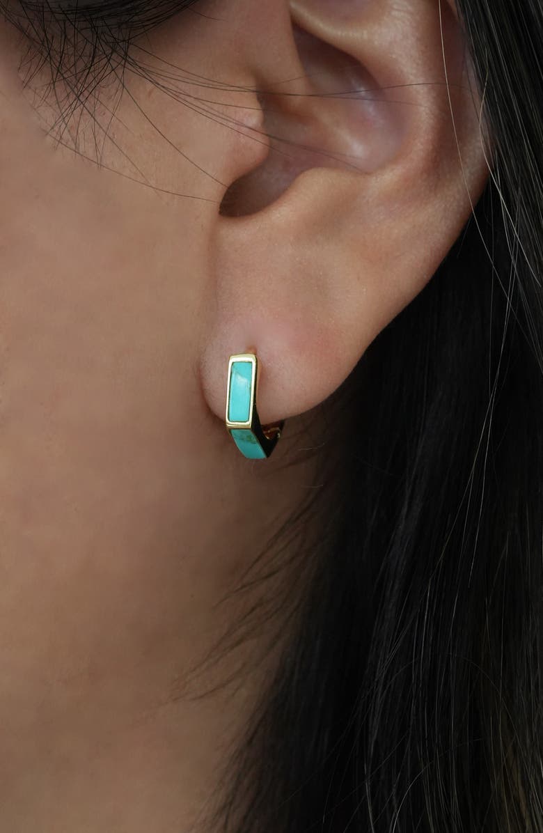 Argento Vivo Sterling Silver Turquoise Hex Huggie Hoop Earrings, Alternate, color, 