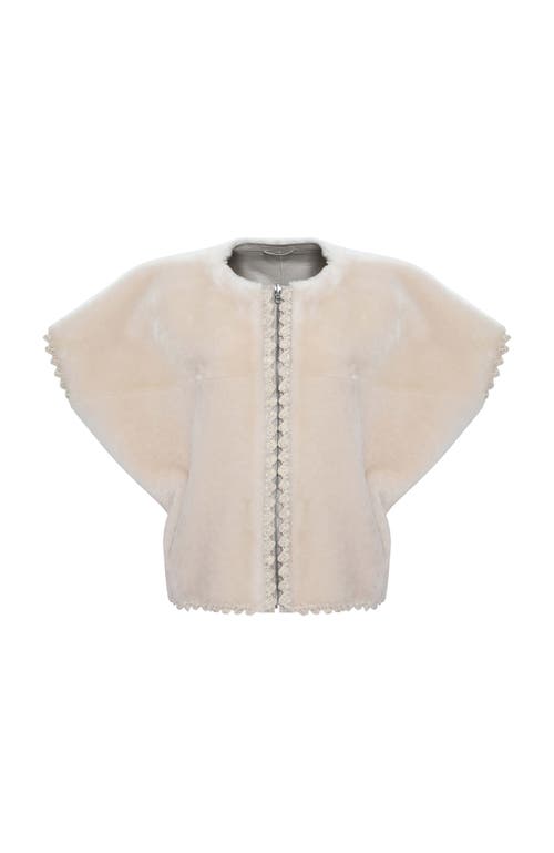 Gorski Reversible Collarless Shearling Lamb Jacket In White