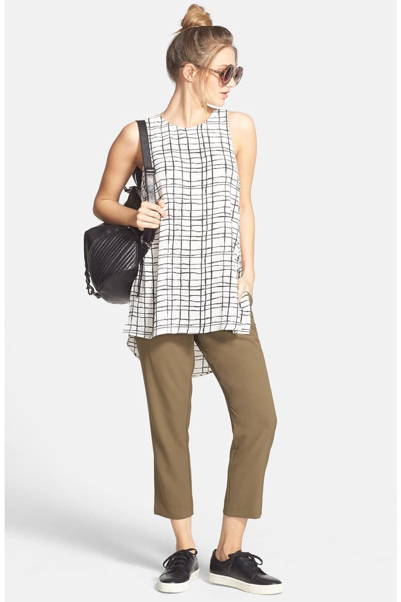 ASTR Print Side Slit Tunic, Alternate, color, WHITE/ BLACK