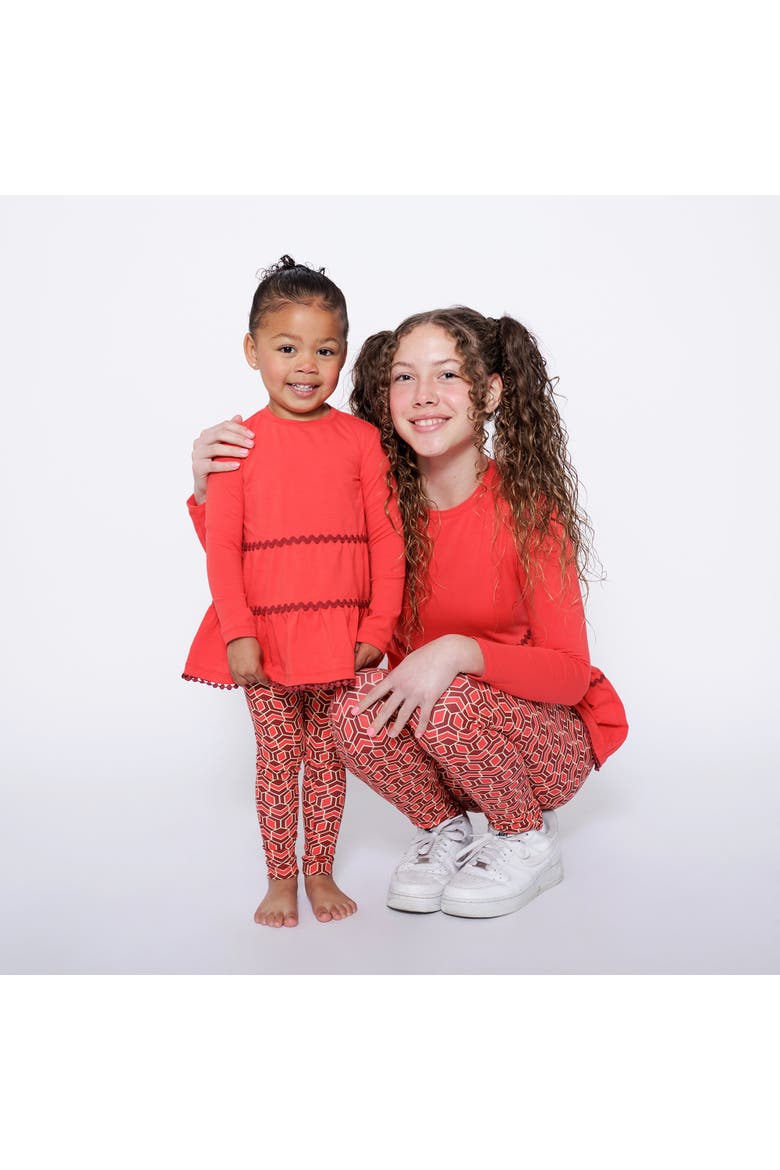 Girls Ruffle Hem Tiered Tunic and Legging Set, Alternate, color, Red Multicolor
