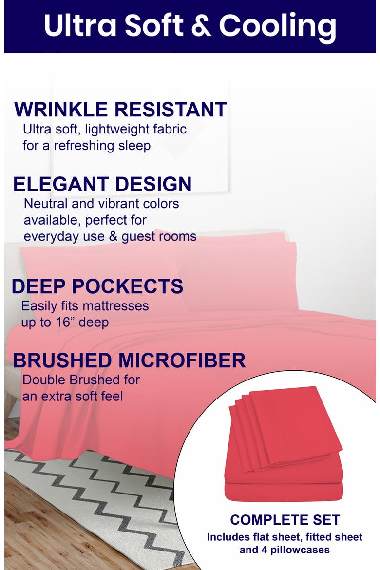 Bright Deep Pocket Microfiber Sheet Set, Alternate, color, HOT PINK