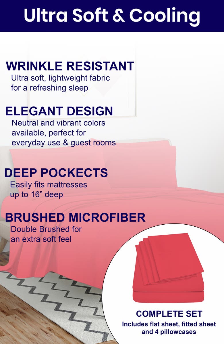 Luxury Home Bright Deep Pocket Microfiber Sheet Set, Alternate, color, Hot Pink