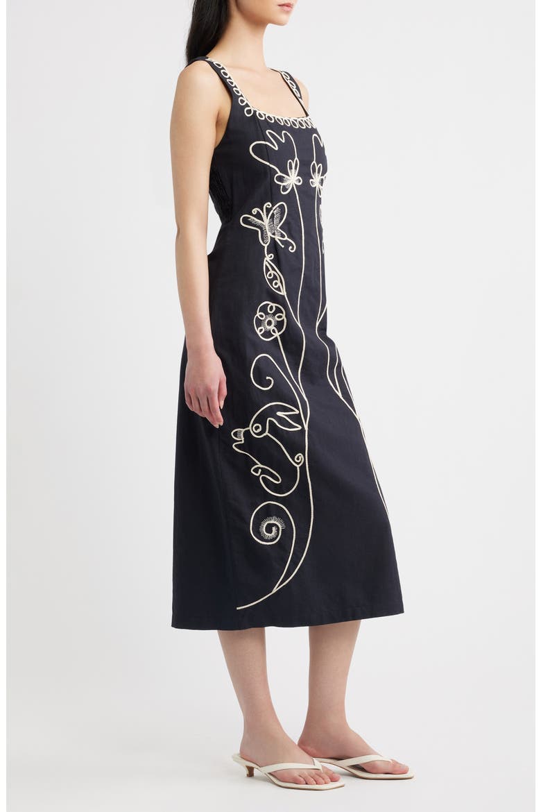 Ruxandra Embroidered Midi Dress, Alternate, color, BLACK