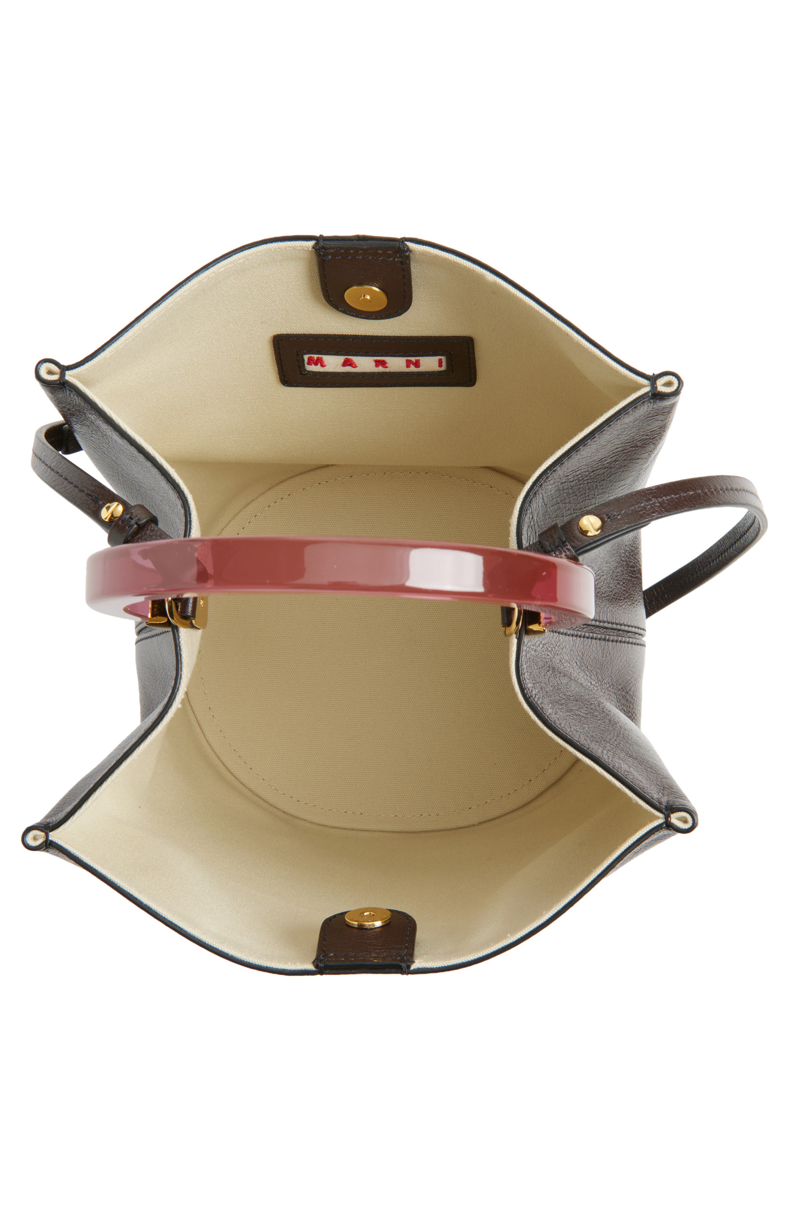 Marni Pannier Top Handle Leather Bucket Bag, Alternate, color, 00M95 Metal Brown