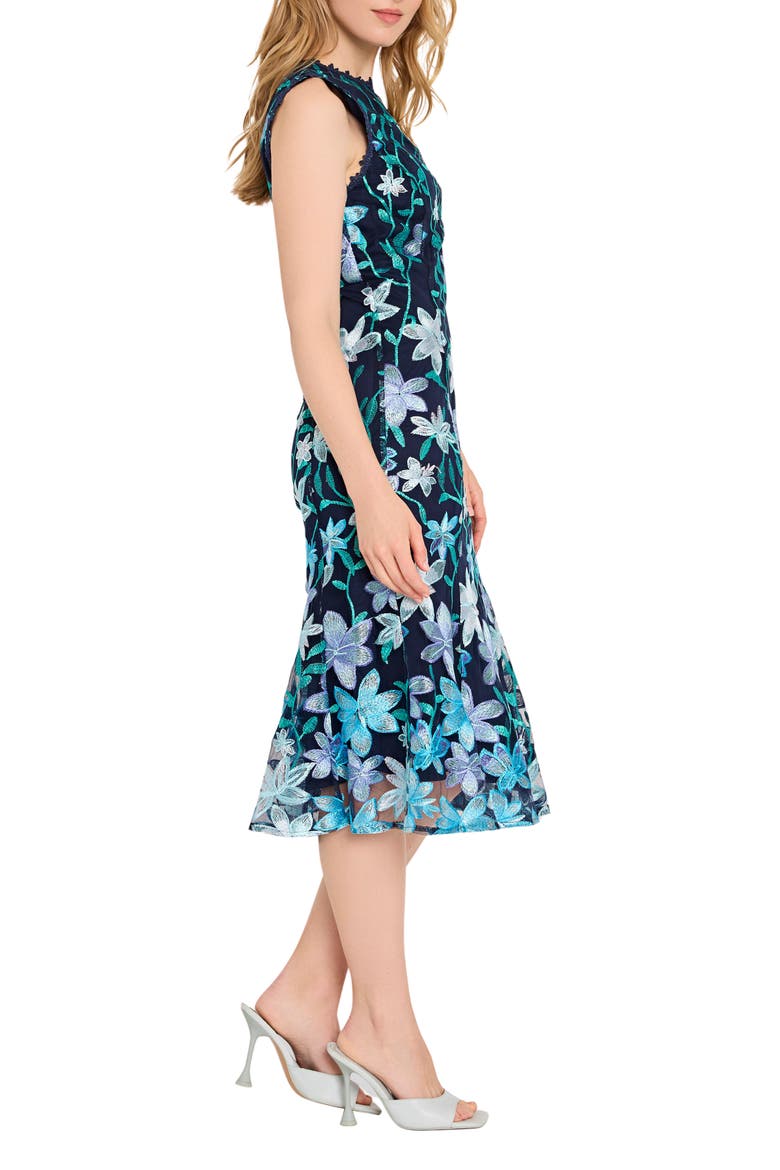 Floral Embroidered Sleeveless Midi Dress, Alternate, color, NAVY LAGOON