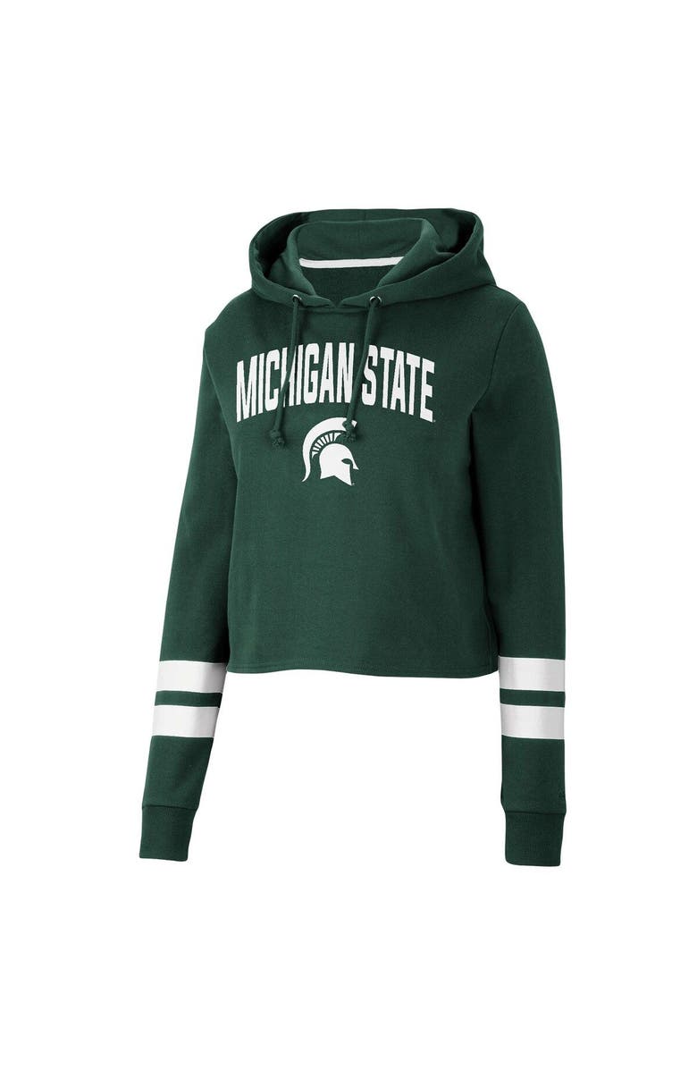 COLOSSEUM Women's Colosseum Green Michigan State Spartans Throwback Stripe Cropped Pullover Hoodie, Alternate, color, 