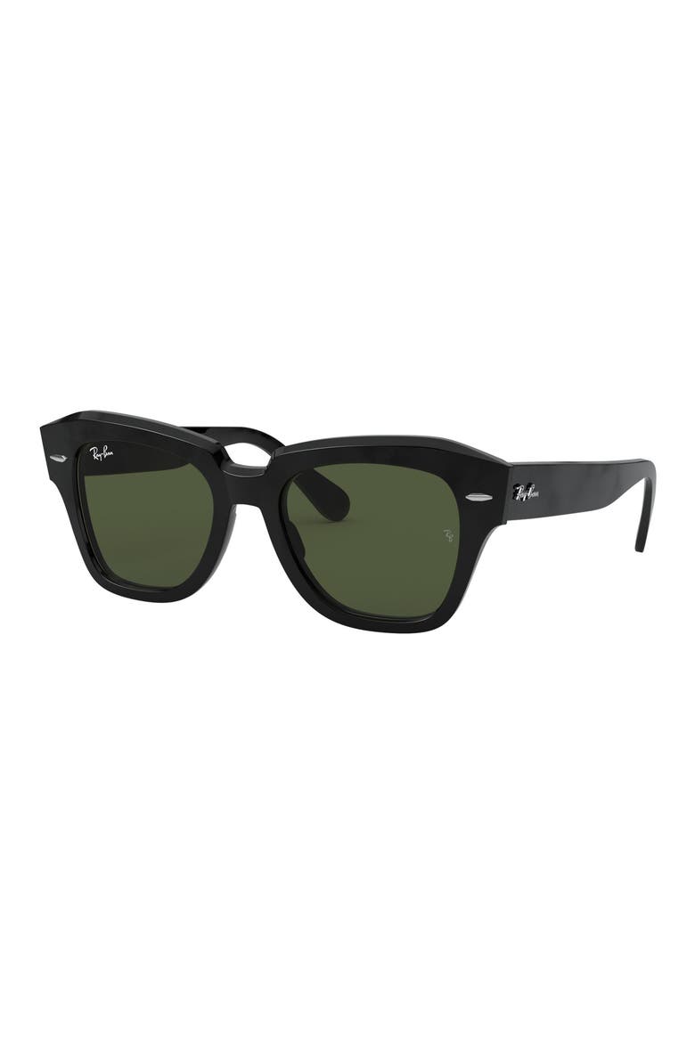 State Street 49mm Small Square Sunglasses, Alternate, color, BLACK/ GREEN SOLID