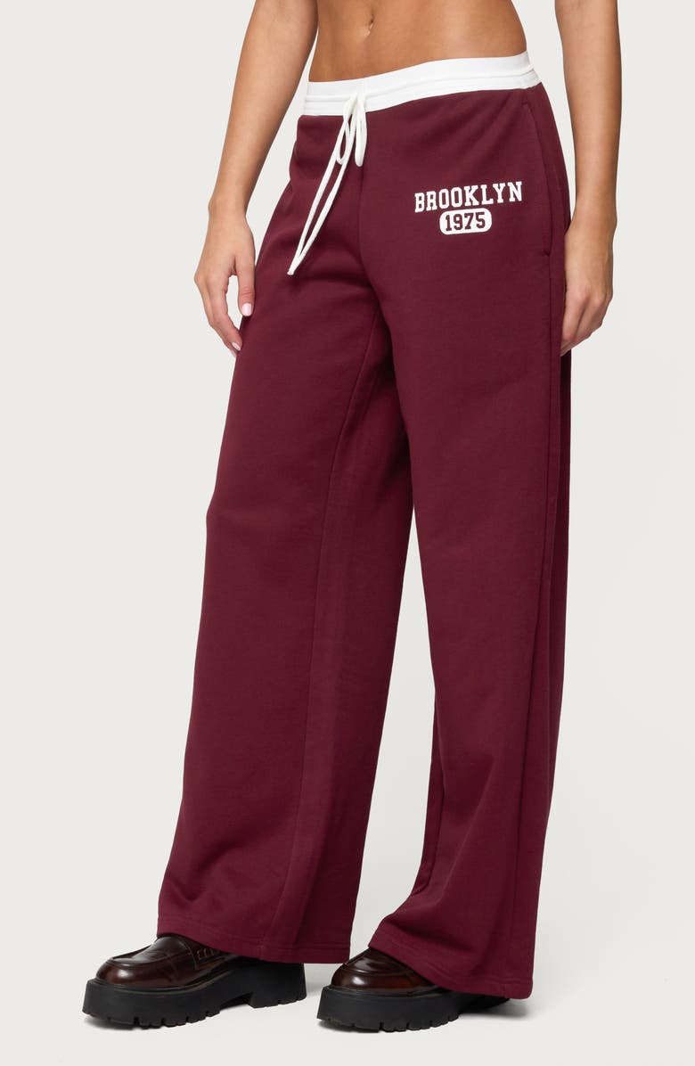 EDIKTED Brookie Contrast Waist Logo Wide Leg Sweatpants, Alternate, color, 