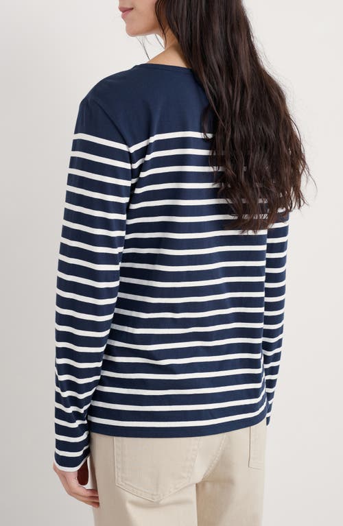 Seasalt Cornwall Sailor Stripe Long Sleeve Organic Cotton T-shirt In Falmouth Breton Maritime Chalk