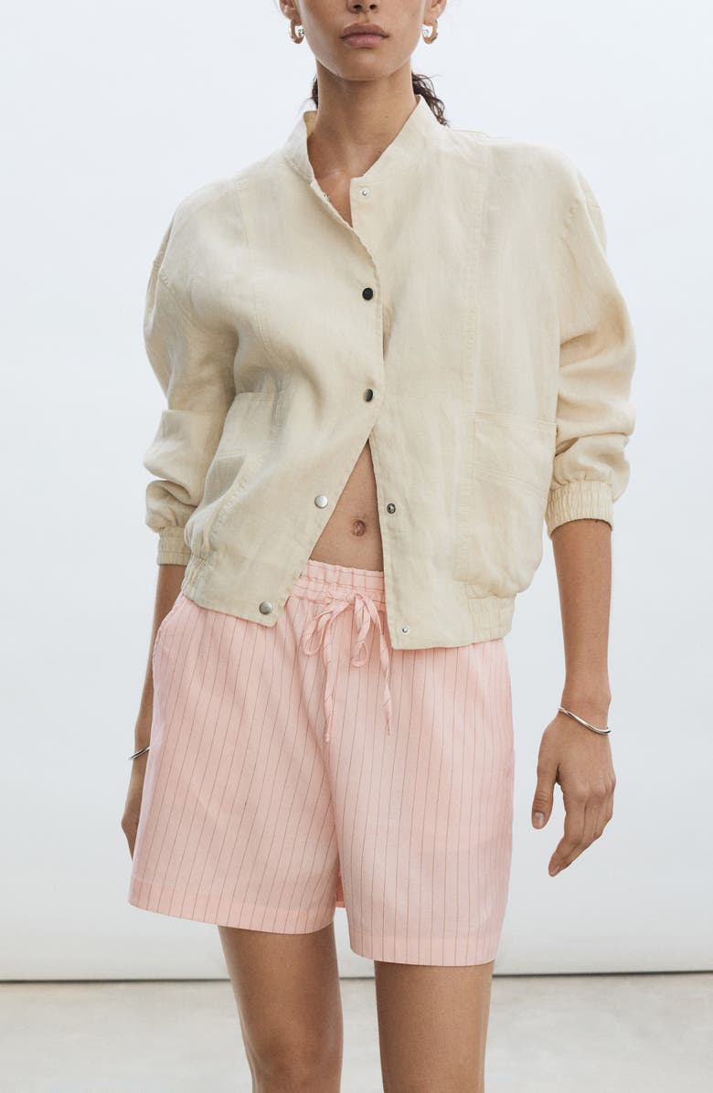 MANGO Stripe Linen Blend Drawstring Shorts, Alternate, color,