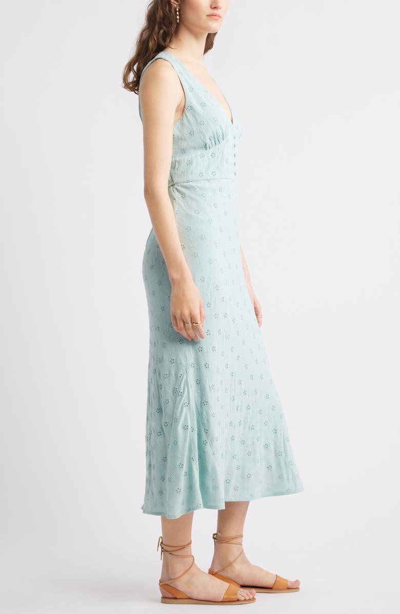 Treasure & Bond Eyelet Bias Cut Sleeveless Midi Dress, Alternate, color, Teal Tide