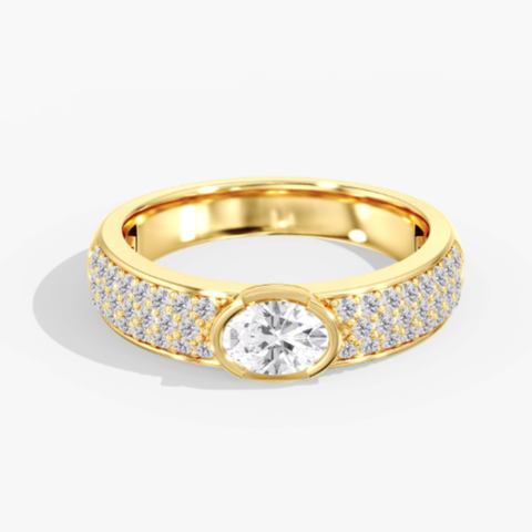 Oval Half Bezel Pavé Lab Diamond Fashion Ring in 14K