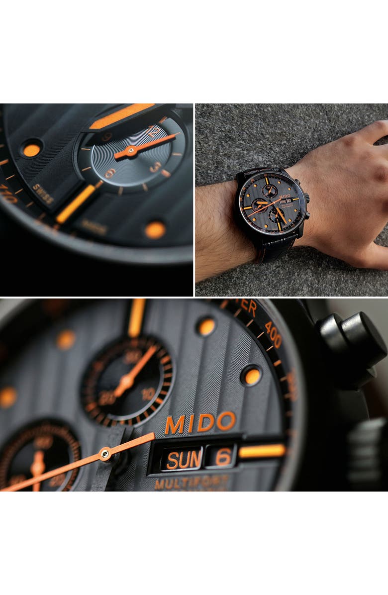 MIDO Multifort Automatic Chronograph Leather Strap Watch, 44mm, Alternate, color,
