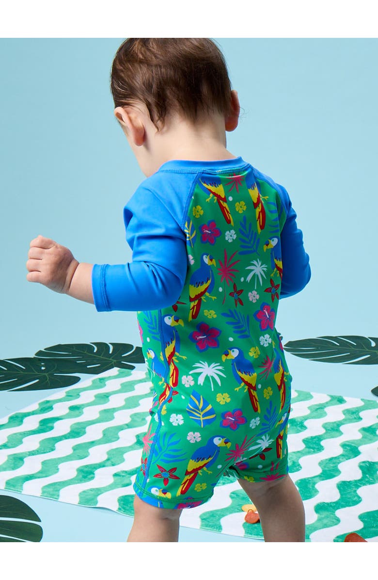 RuggedButts Boys Long Sleeve One Piece Rash Guard, Alternate, color, Parrot Palms