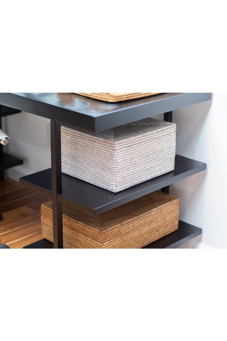 Rattan Flat File Storage Box with Lid, Alternate, color, White Wash