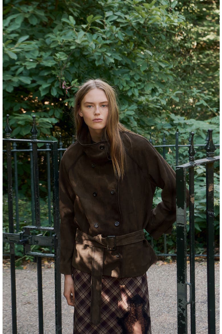 Belted Suede Jacket, Alternate, color, KHAKI GREEN