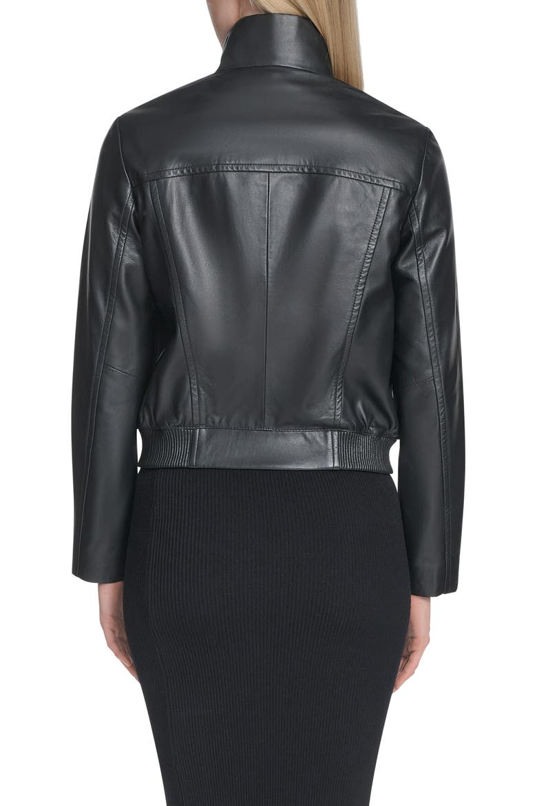 Stand Collar Leather Bomber Jacket, Alternate, color, BLACK