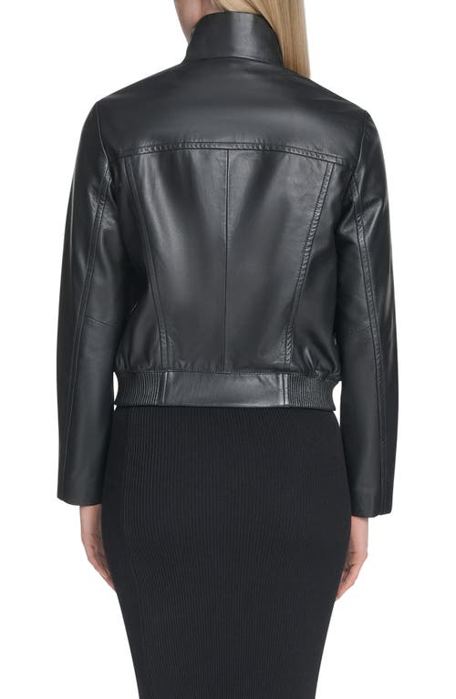 Cole Haan Stand Collar Leather Bomber Jacket In Black