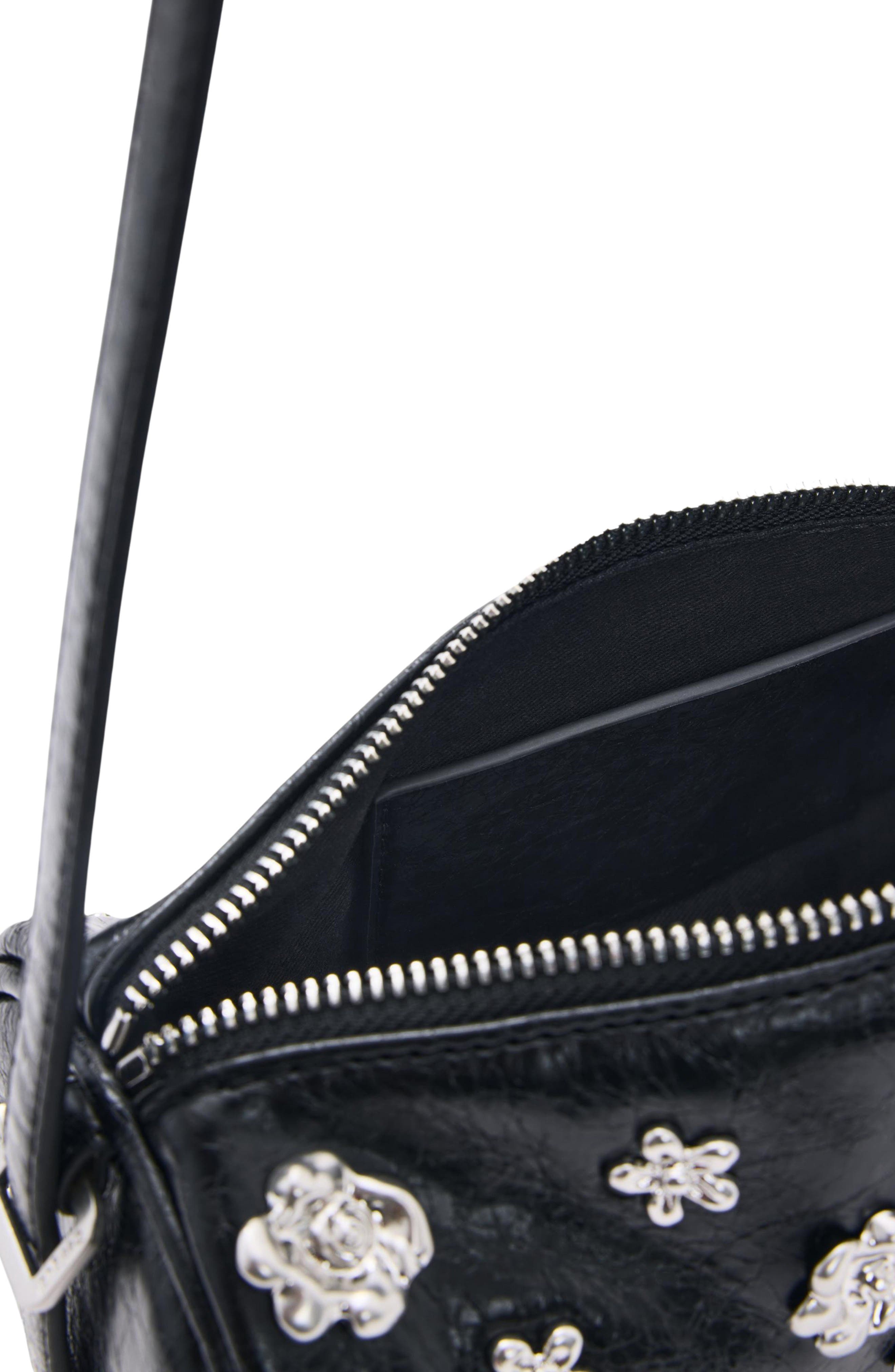 Small Faux Leather Shoulder Bag, Alternate, color, BLACK