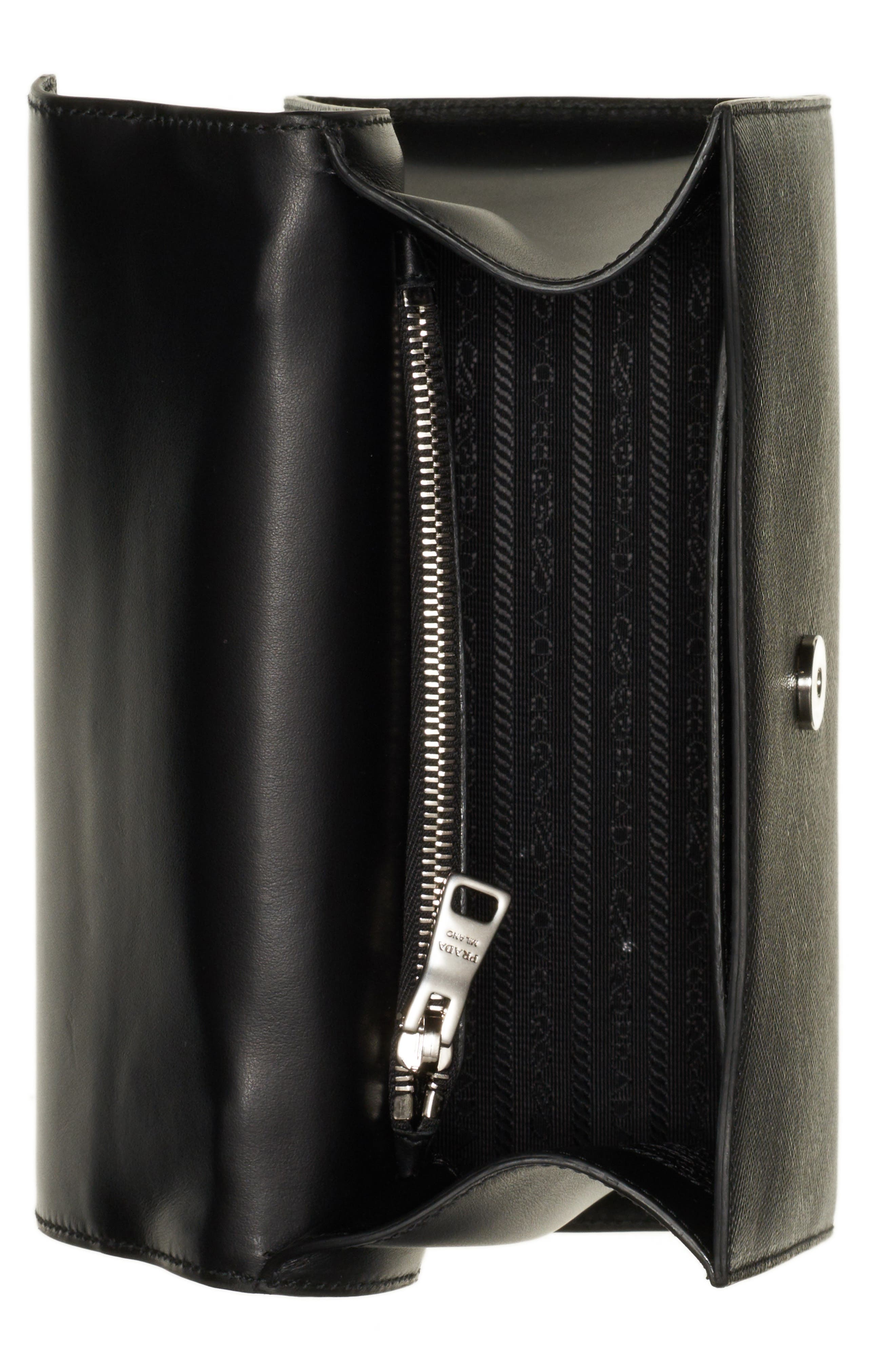 Prada Monochrome Logo Top Handle Leather Handbag, Alternate, color, 