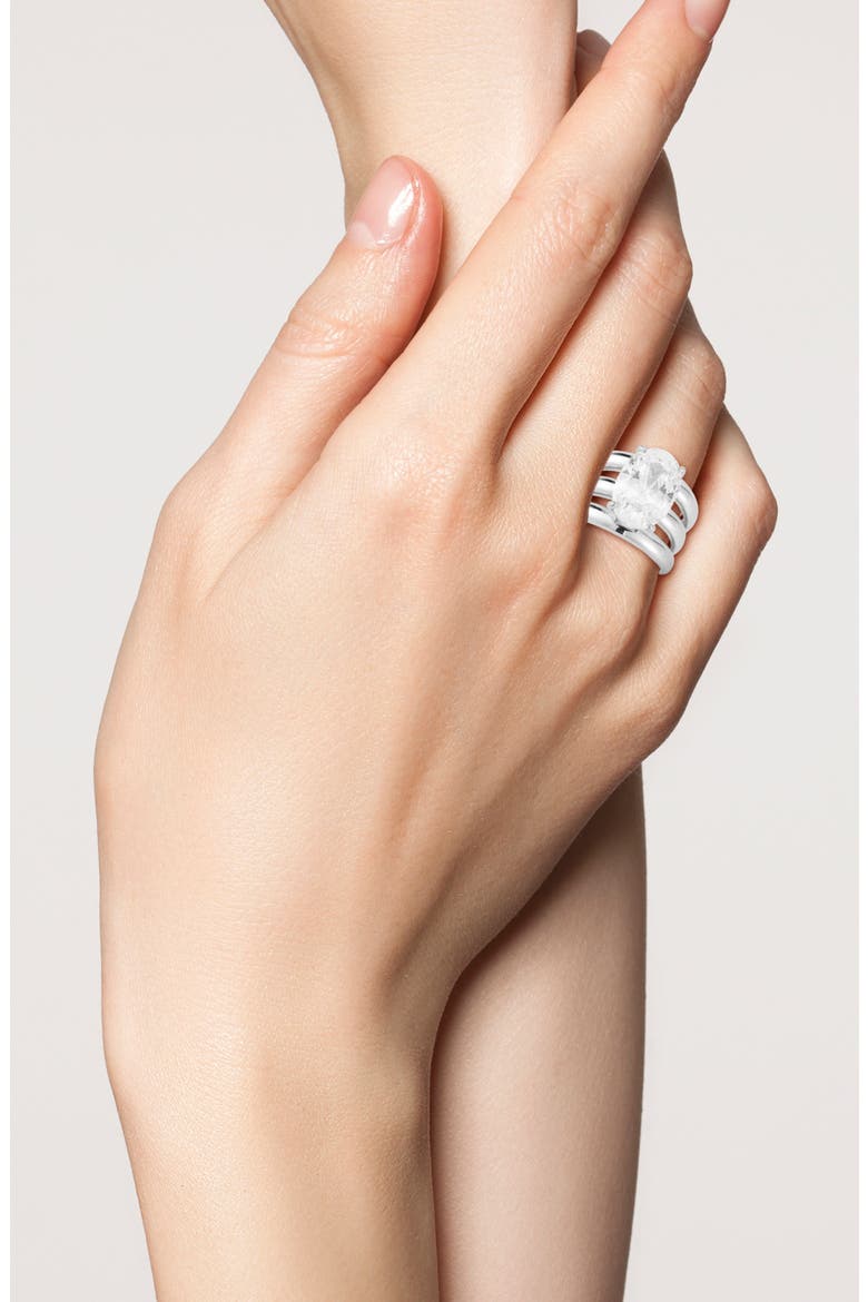 Oval Cubic Zirconia Multi-Band Statement Ring, Alternate, color, SILVER
