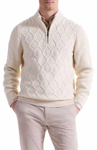 Merino Wool & Cotton Diamond Quarter Zip Sweater