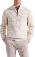 Bugatchi Merino Wool & Cotton Diamond Quarter Zip Sweater