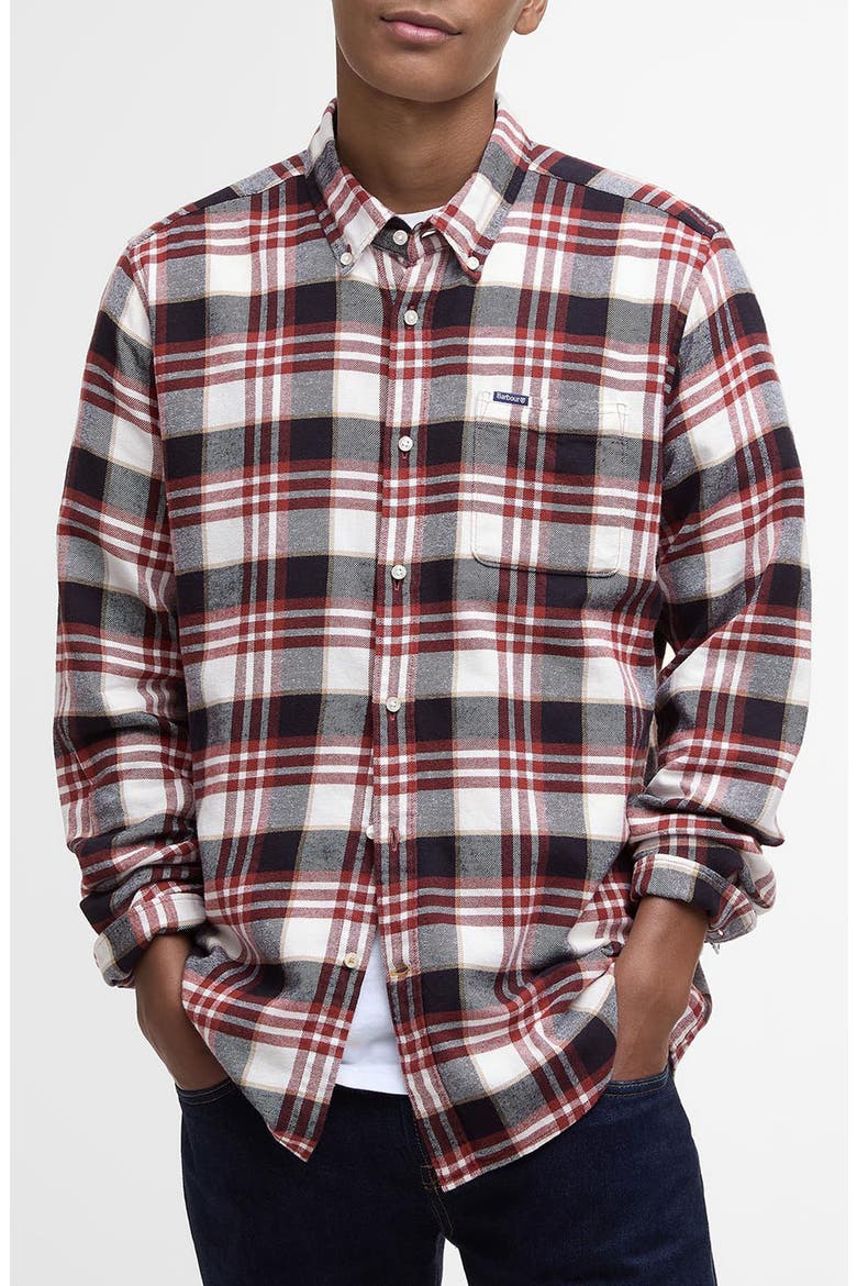 Fallbay Tailored Fit Check Button-Down Cotton Shirt, Main, color, FIRED BRICK