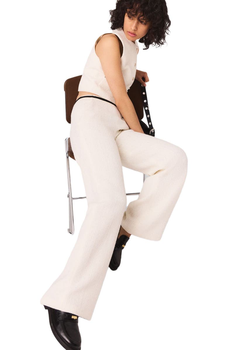 maje Wide leg tweed-effect trousers, Alternate, color, Ecru