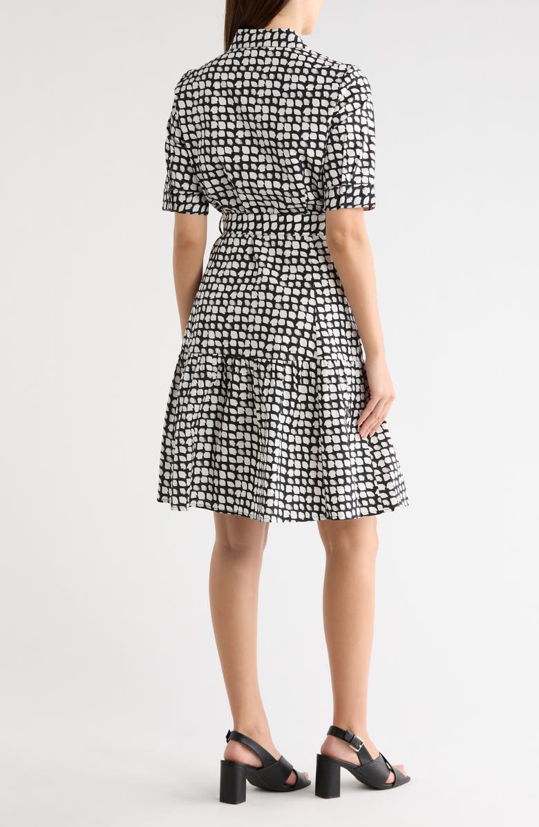 Calvin Klein Geometric Short Sleeve Cotton Shirtdress, Alternate, color, Black/ Cream