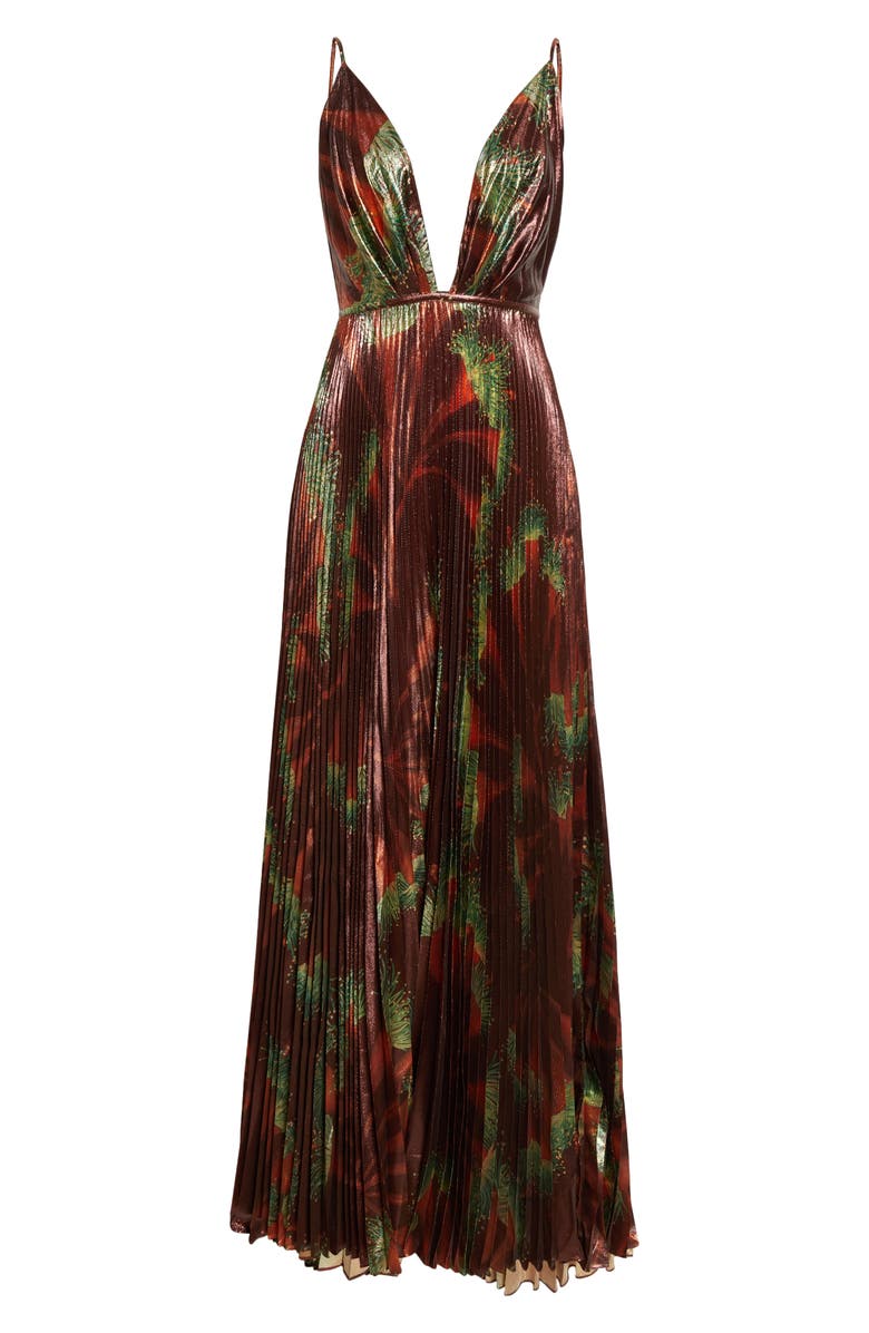 Johanna Ortiz Western Gardens Metallic Pleated Maxi Dress, Alternate, color, 