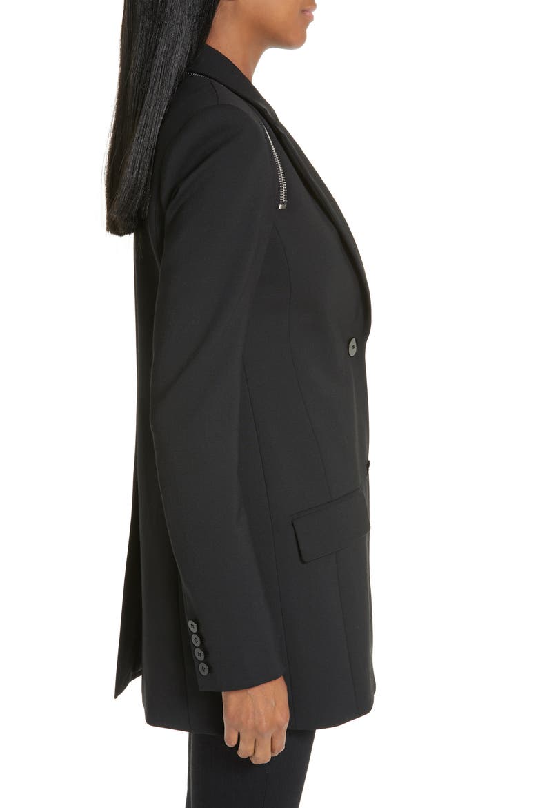 Zip Shoulder Stretch Wool Blend Blazer, Alternate, color, BLACK