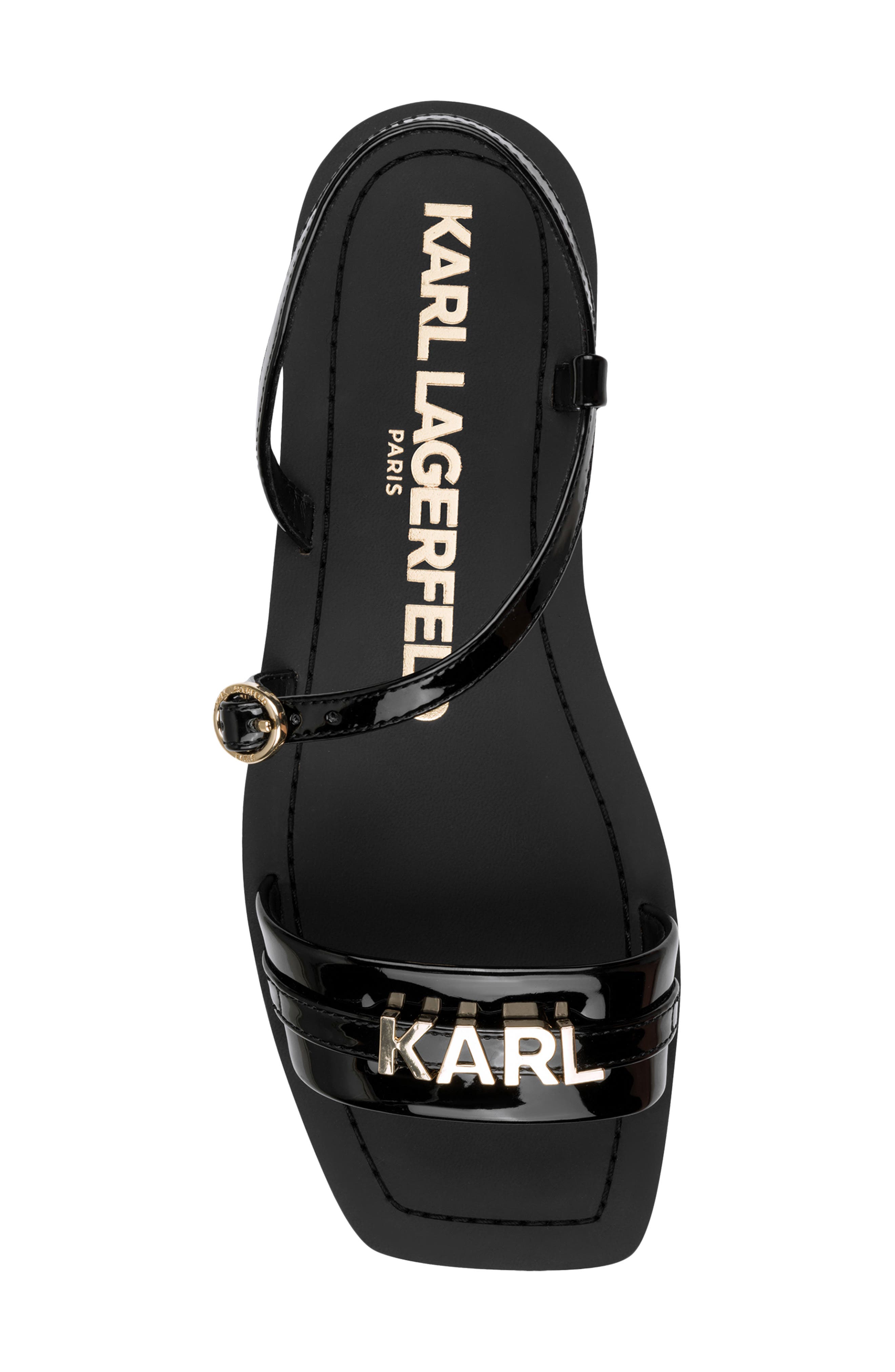 KARL LAGERFELD PARIS Miram Flat Strappy Sandal, Alternate, color, Black