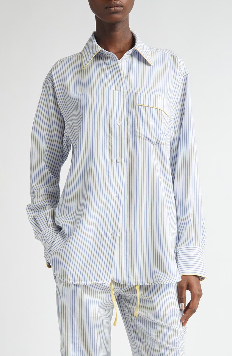 Victoria Beckham Piped Stripe Button-Up Pajama Shirt, Main, color,
